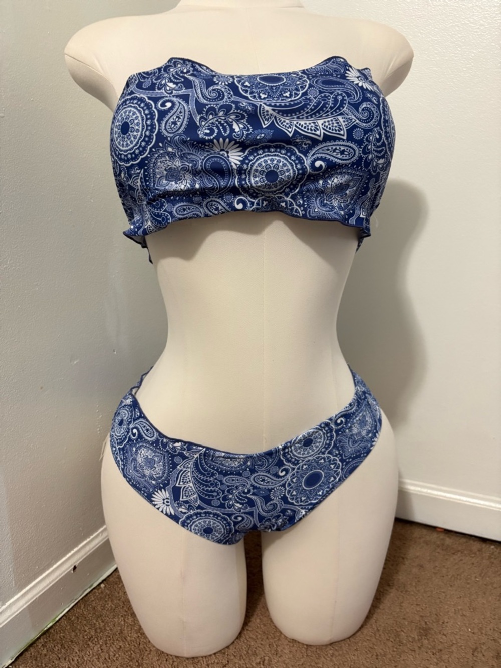 Blue Paisley Bandeau Bikini Set - Women Swim NWOT